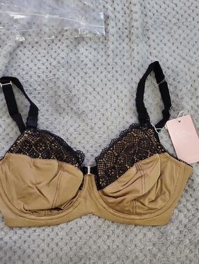 Nwt Cake Lingerie Tan Underwire Maternity Bra with Black Lace Trim 32G (32DDDD)